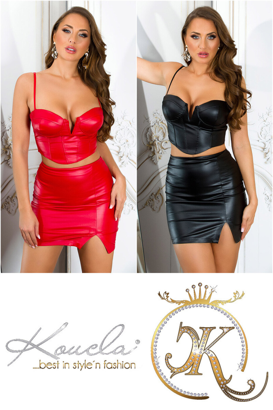 Sexy sukně Koucla z umělé kůže s vysokým pasem red L - main (0)