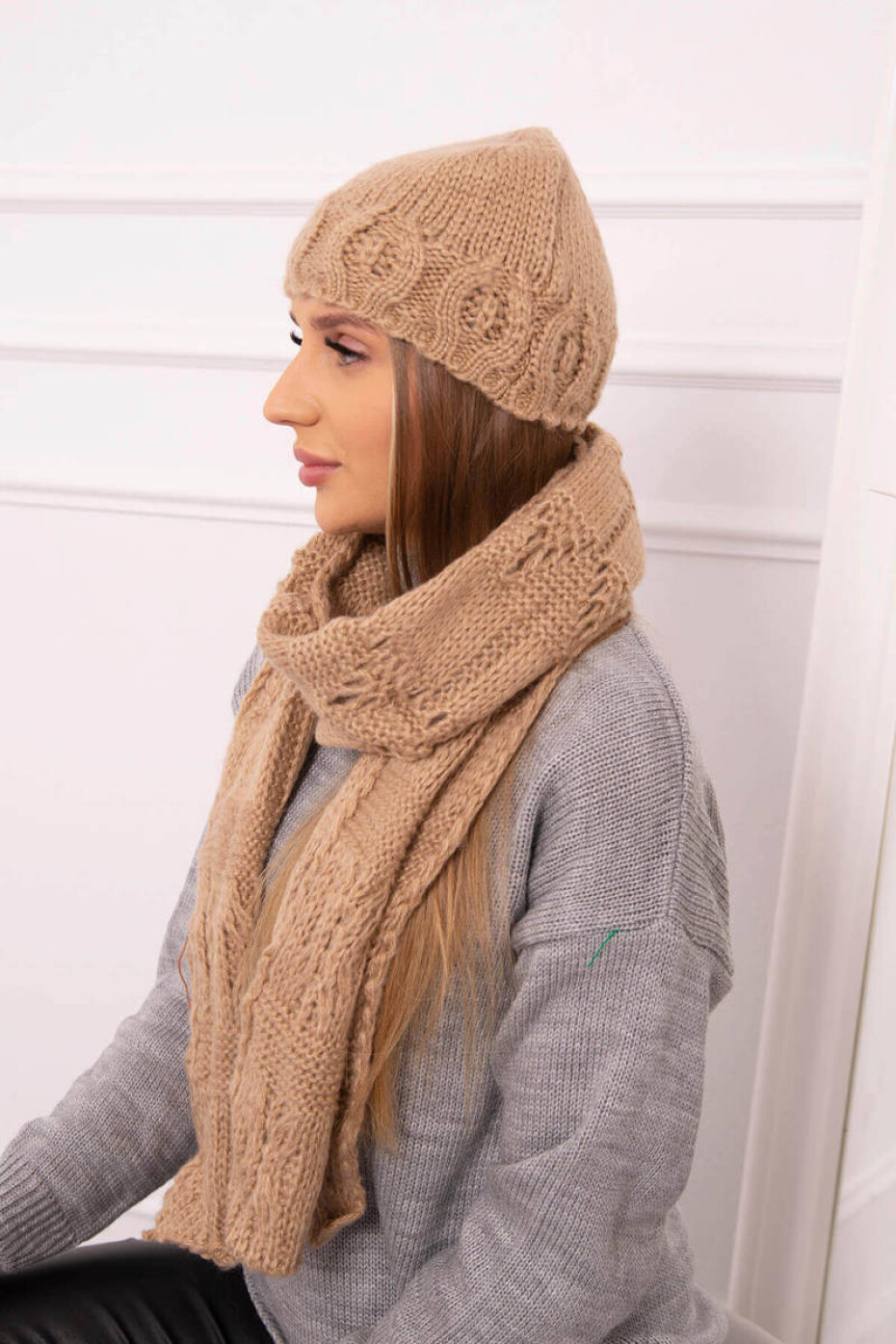 Dámská souprava se šátkem Adrianna K417 camel UNI - main (1)