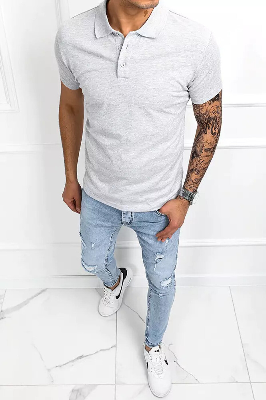 Pánské světle šedé polo triko Dstreet PX0513 L - main (0)