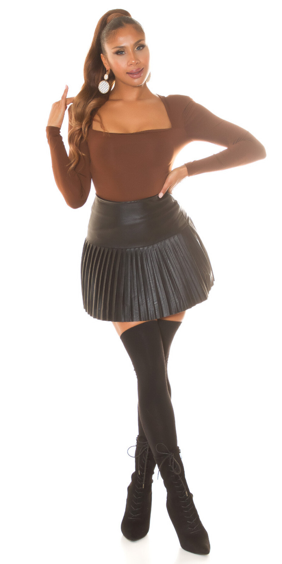 Sexy plisovaná minisukně z umělé kůže black S - main (10)
