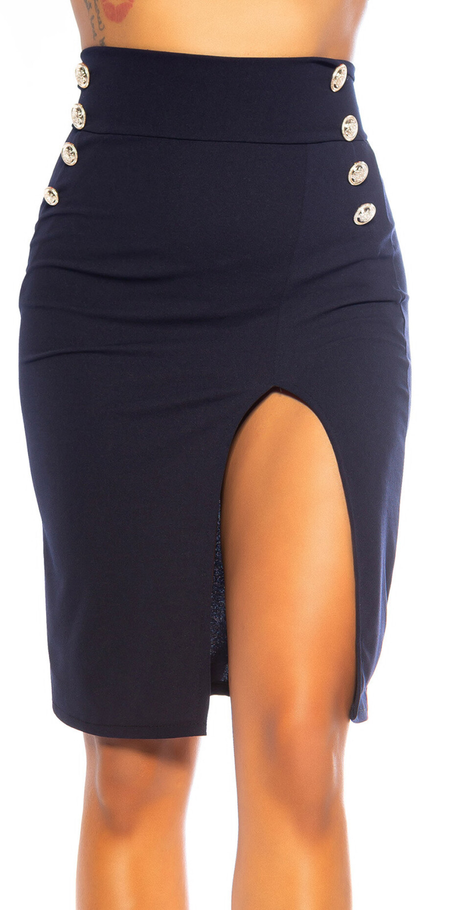 Sexy sukně s vysokým pasem a dekorativními knoflíky navy M - main (17)