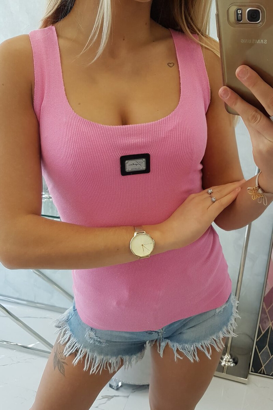 Pruhovaná halenka s kovovým plátem růžová UNI - main (3)