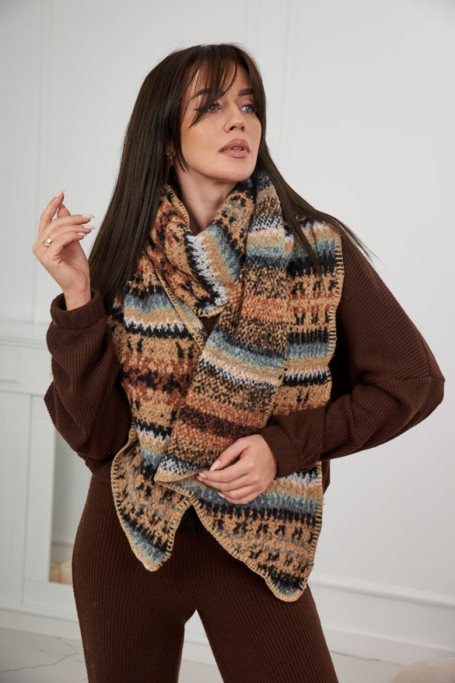 6072 Dámská šála camel + černá UNI - main (2)