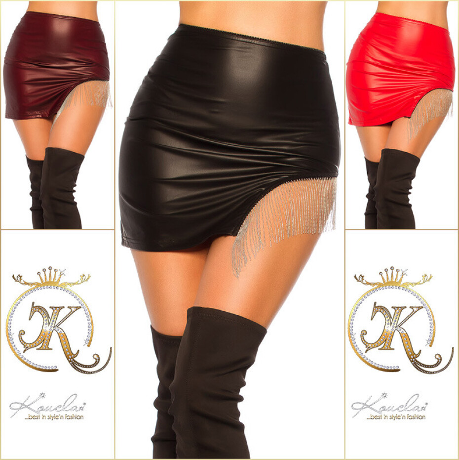 Sexy sukně Koulca WetLook s kovovými třásněmi BORDEAUX Einheitsgroesse - main (1)