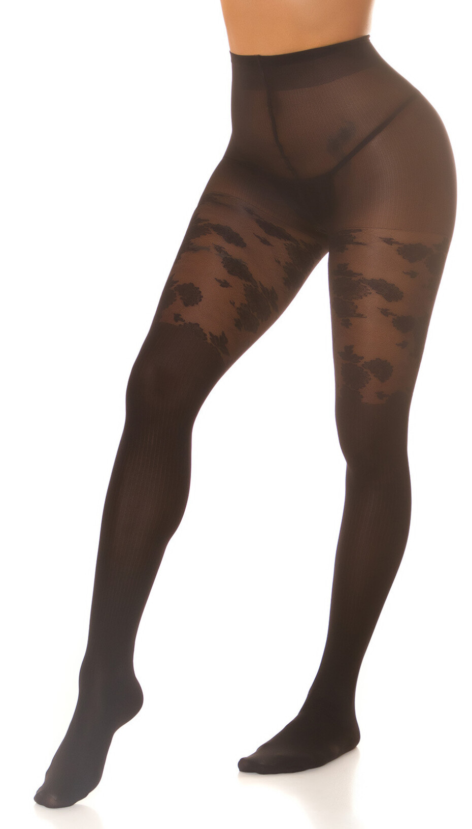 Sexy punčocháče s květinovým potiskem barva black velikost Einheitsgroesse - main (12)