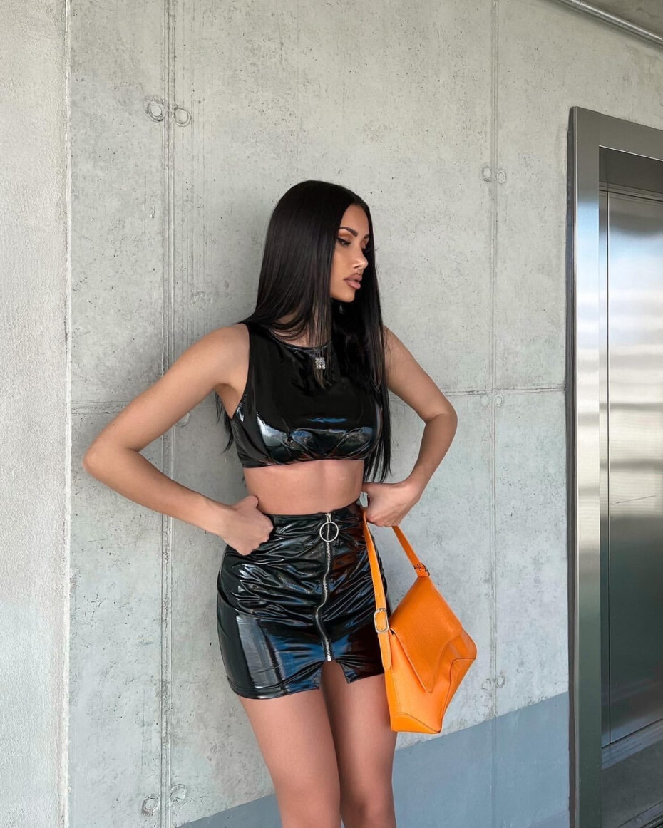 Sexy latexová mini sukně na zip black M - main (3)