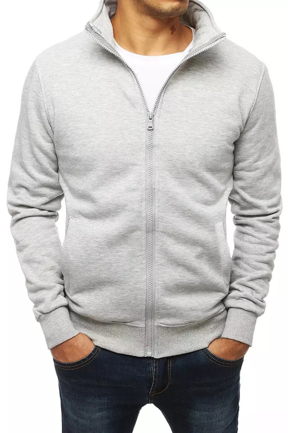 Šedá pánská mikina na zip bez kapuce BX4109 XXL - main (4)
