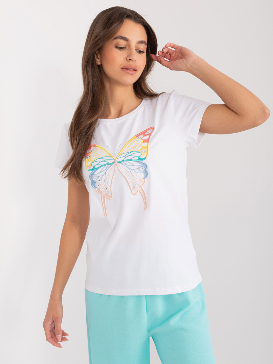 Bílé tričko s nášivkou a kamínky BASIC FEEL GOOD Velikost: S/M - main (5)