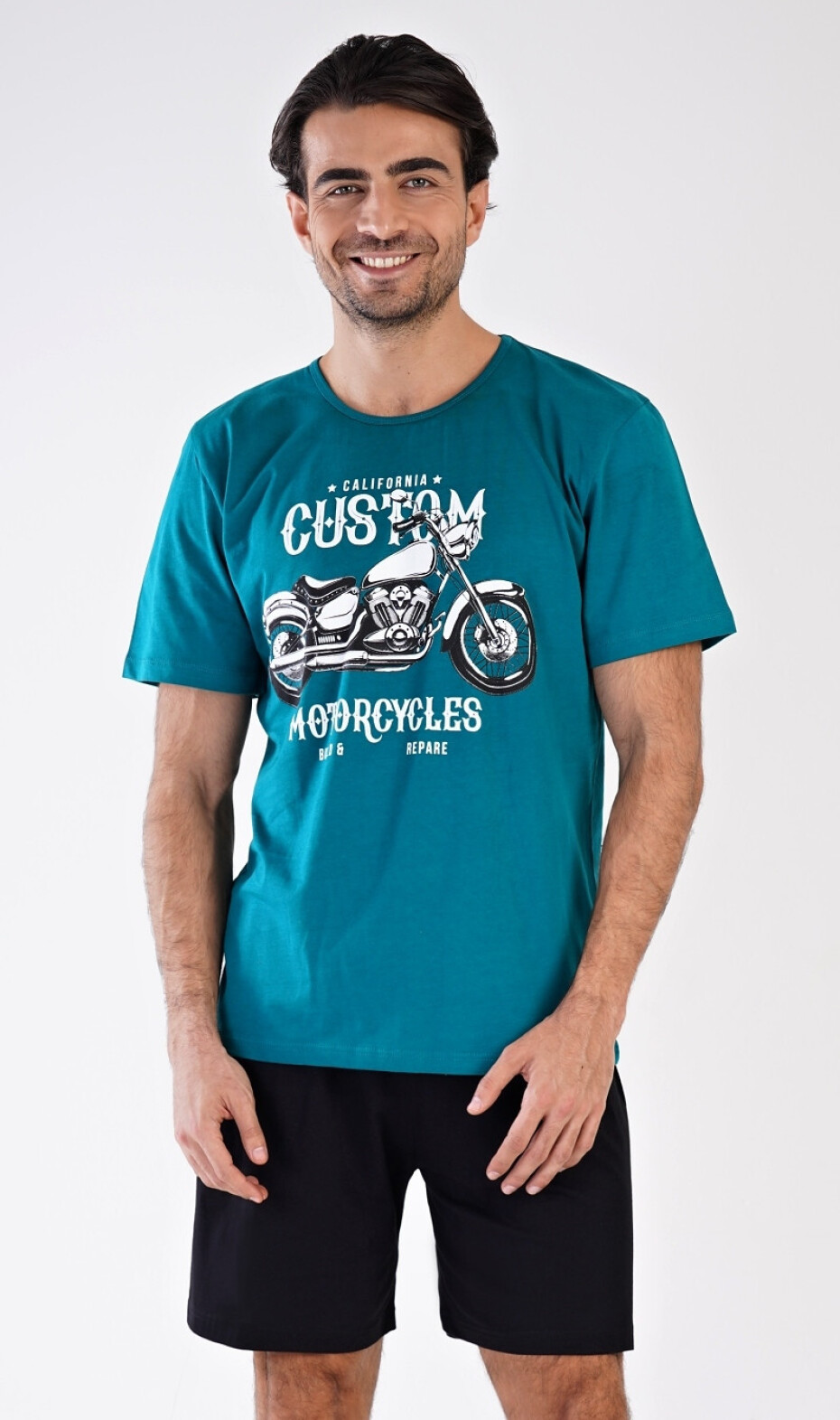 Pánské pyžamo šortky Motocykl tyrkysová XL - main (3)