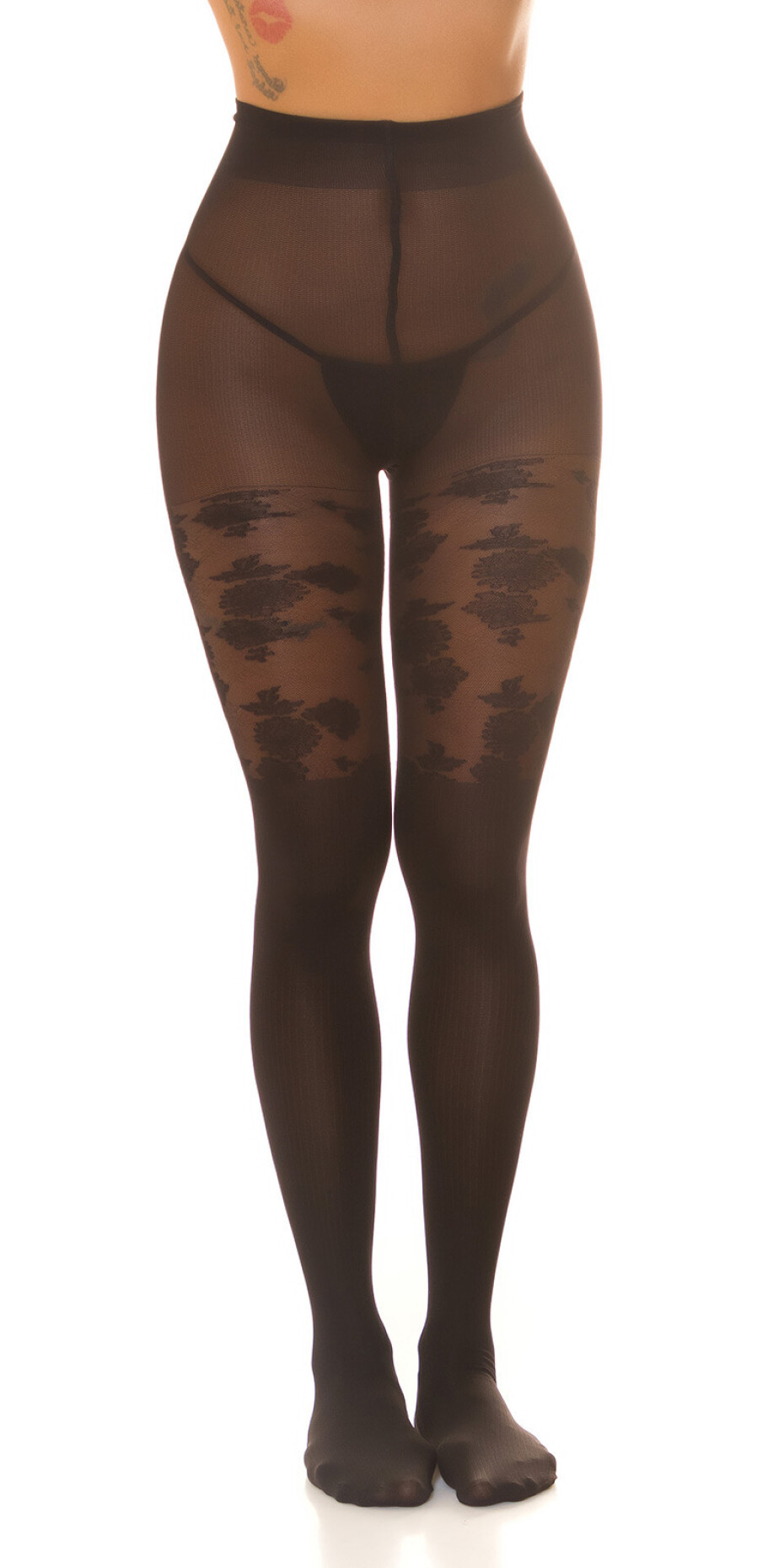 Sexy punčocháče s květinovým potiskem barva black velikost Einheitsgroesse - main (19)