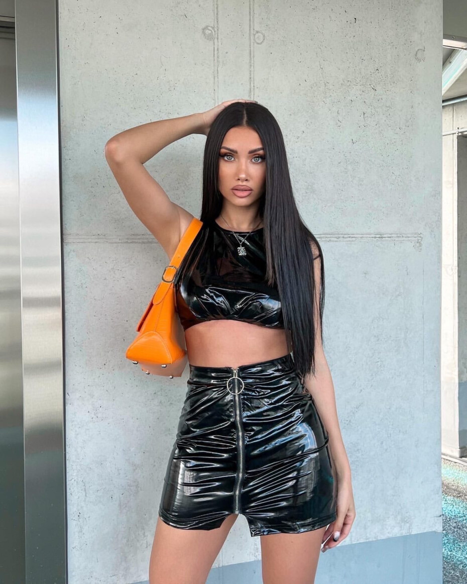 Sexy latexová mini sukně na zip black M - main (15)
