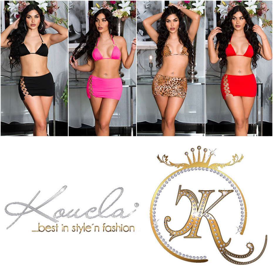 Sexy KouCla Set sukně + podprsenka s kroužky s kamínky red Einheitsgroesse - main (16)