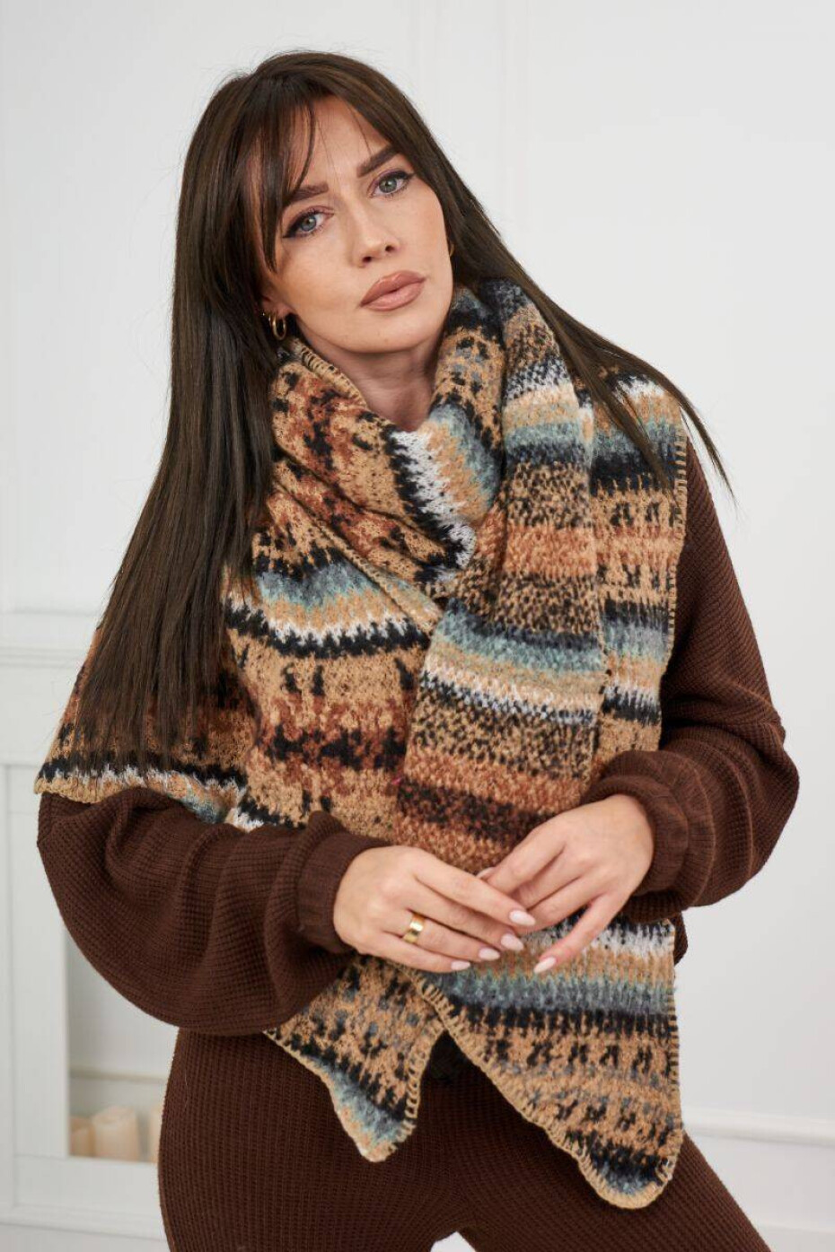 6072 Dámská šála camel + černá UNI - main (3)