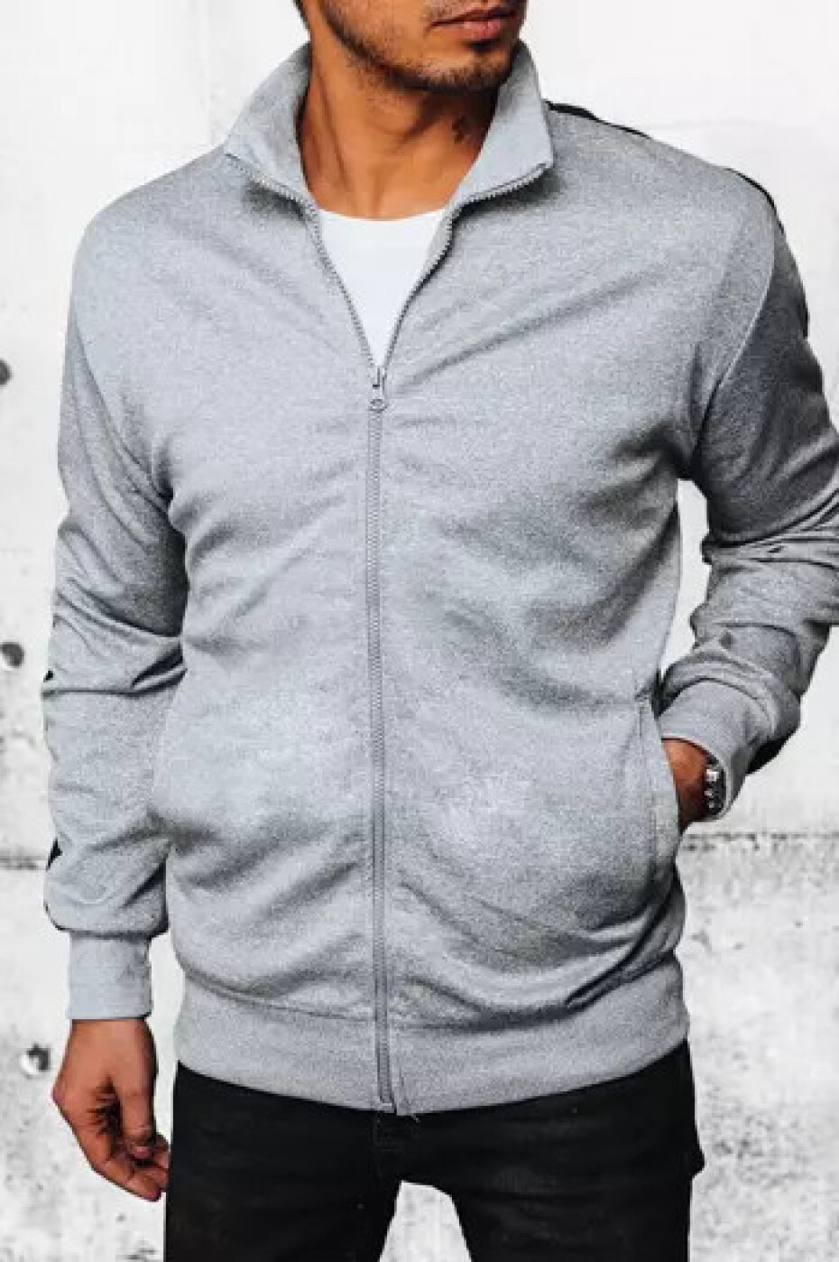 Dstreet pánská světle šedá mikina na zip BX5566 L - main (4)