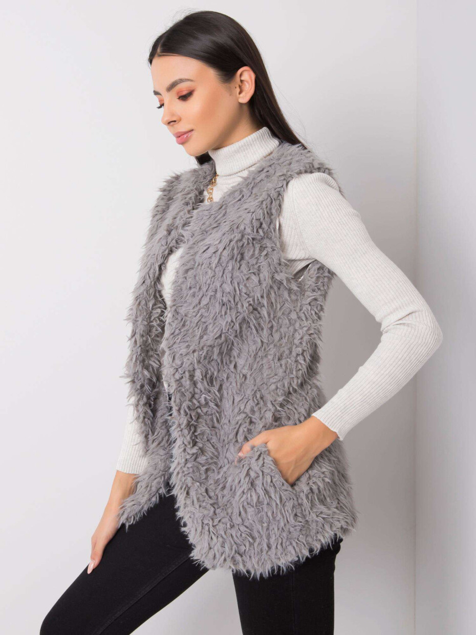 Tmavě šedá kožešinová vesta Velikost: M/L - main (3)