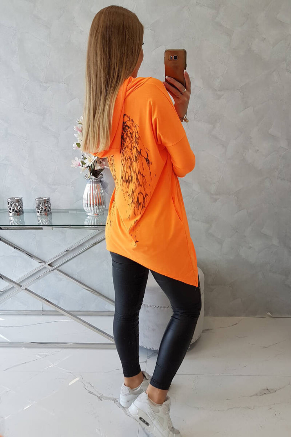 Mikina s potiskem křídel oranžová neonová UNI - main (2)