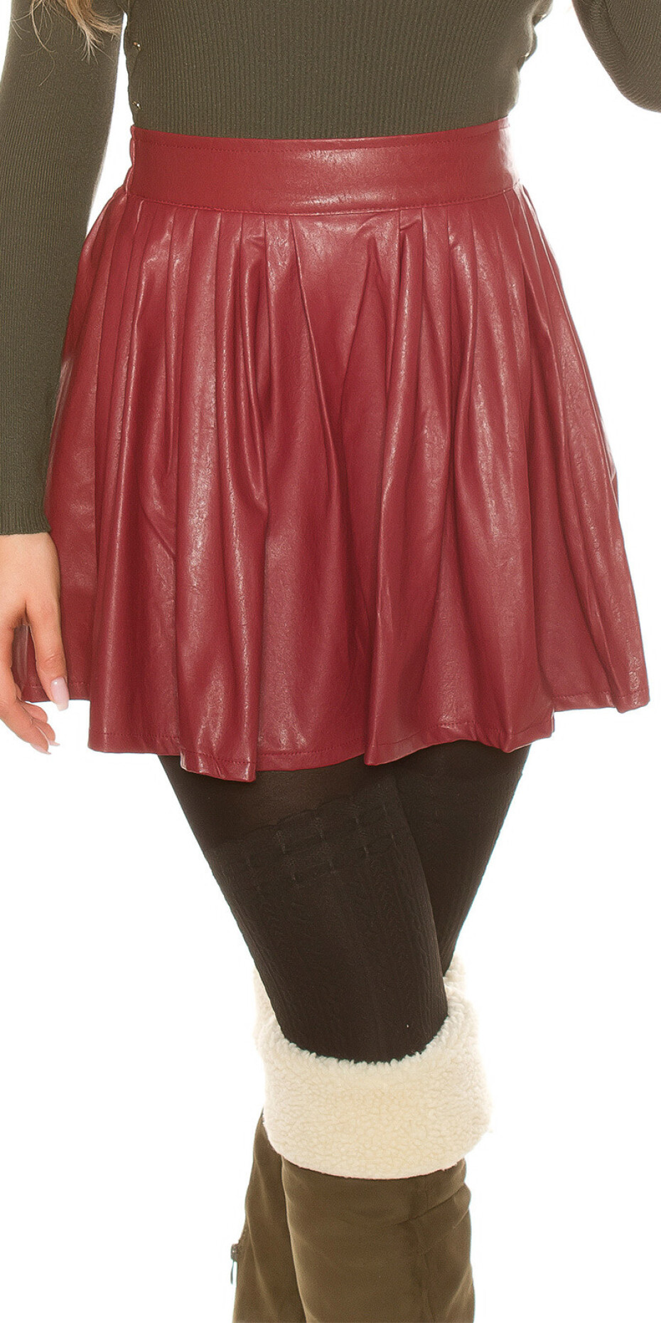 Sexy kožený vzhled plisované minisukně oldpink XXL - main (5)