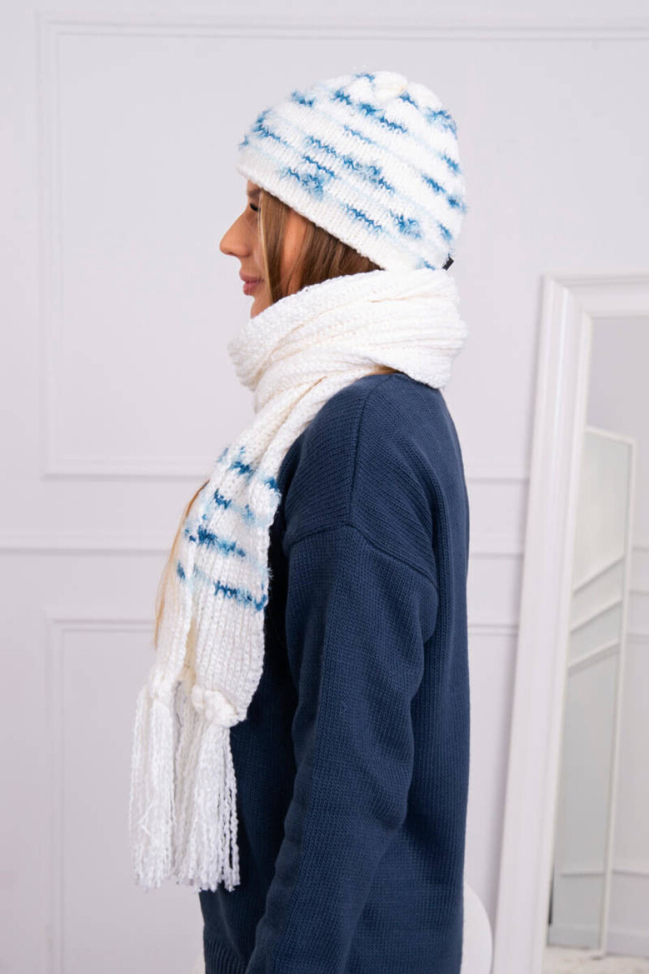 Dámská souprava s šátkem Anika K304 ecru+jeans UNI - main (2)