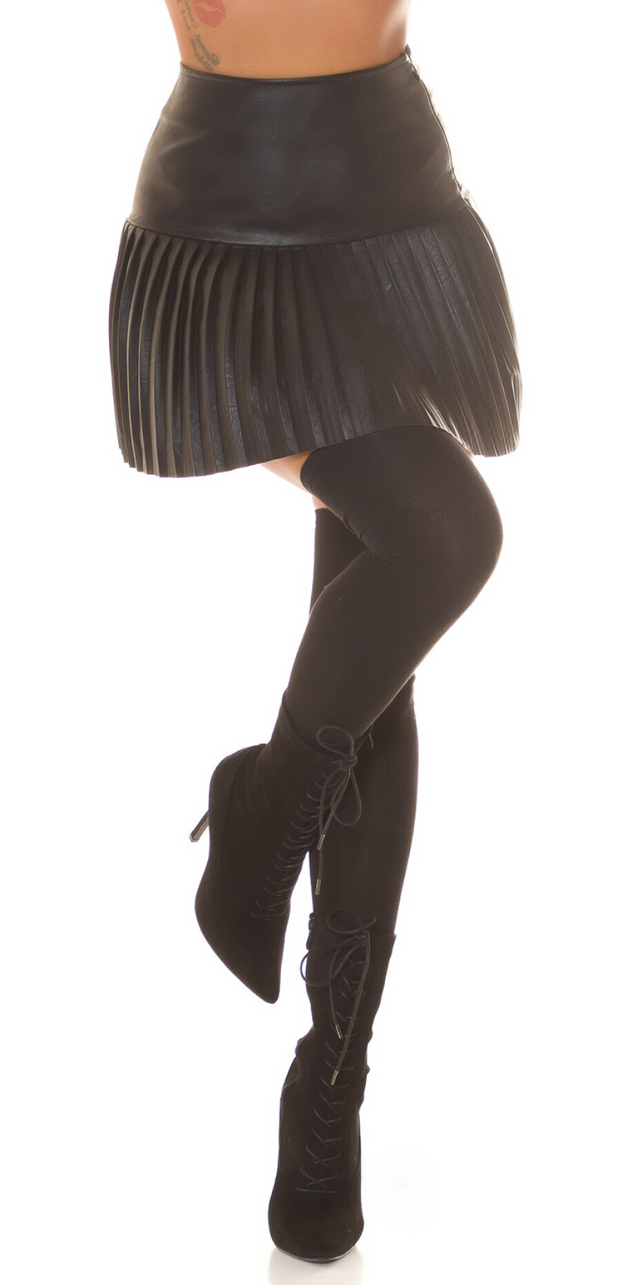 Sexy plisovaná minisukně z umělé kůže black S - main (16)