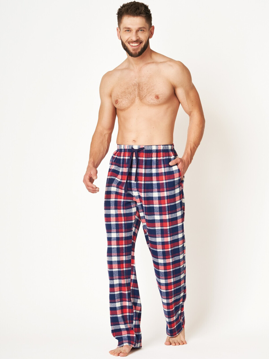 Pánské pyžamové kalhoty Key MHT 613 B24 M-2XL tmavě modrá - mřížka M - main (1)