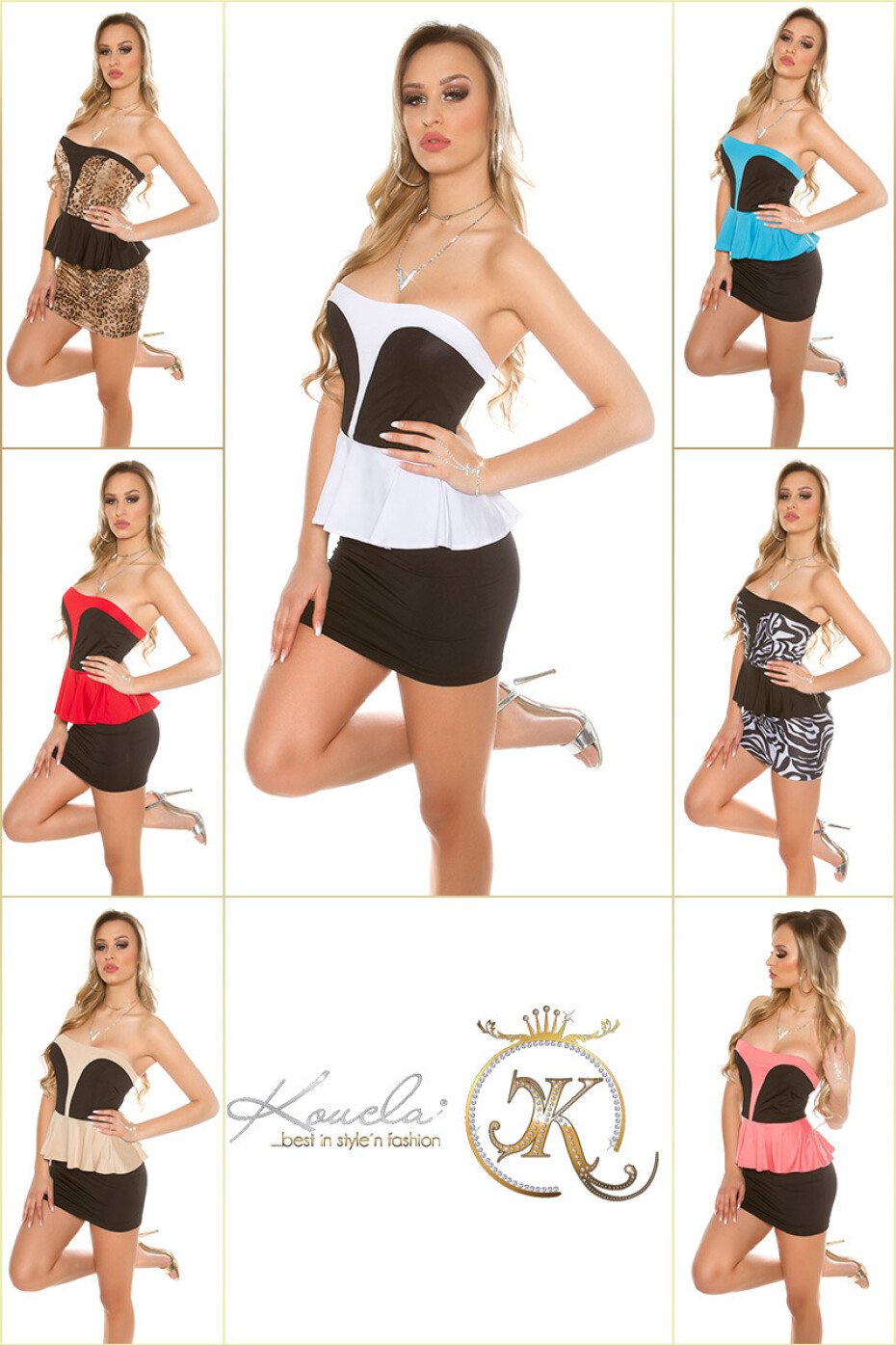 Sexy bandeau-minidress KouCla s peplumem blackturquoise Einheitsgroesse - main (1)