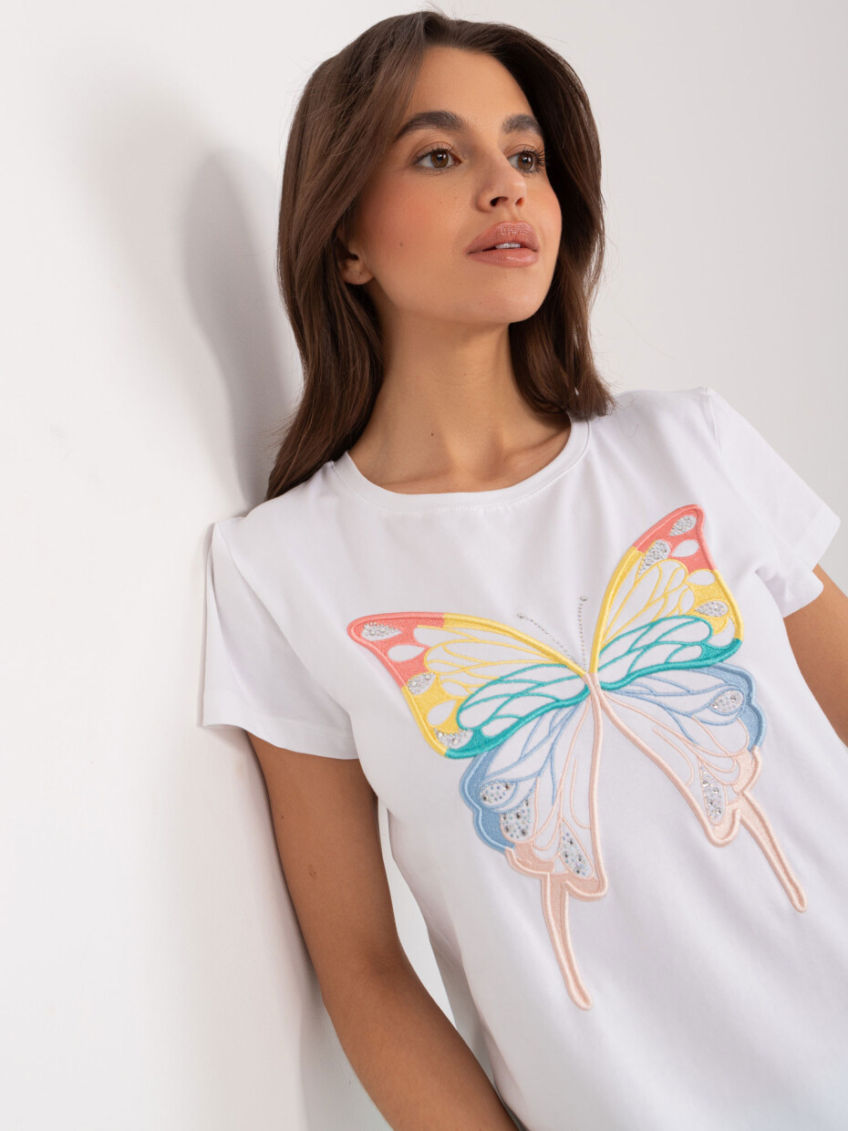 Bílé tričko s nášivkou a kamínky BASIC FEEL GOOD Velikost: S/M - main (3)