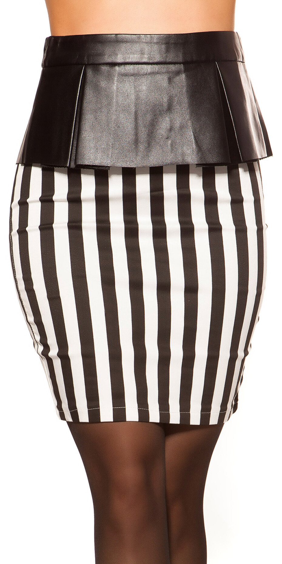 Sexy tužková sukně KouCla s peplum, pruhovaná blackwhite 42 - main (1)