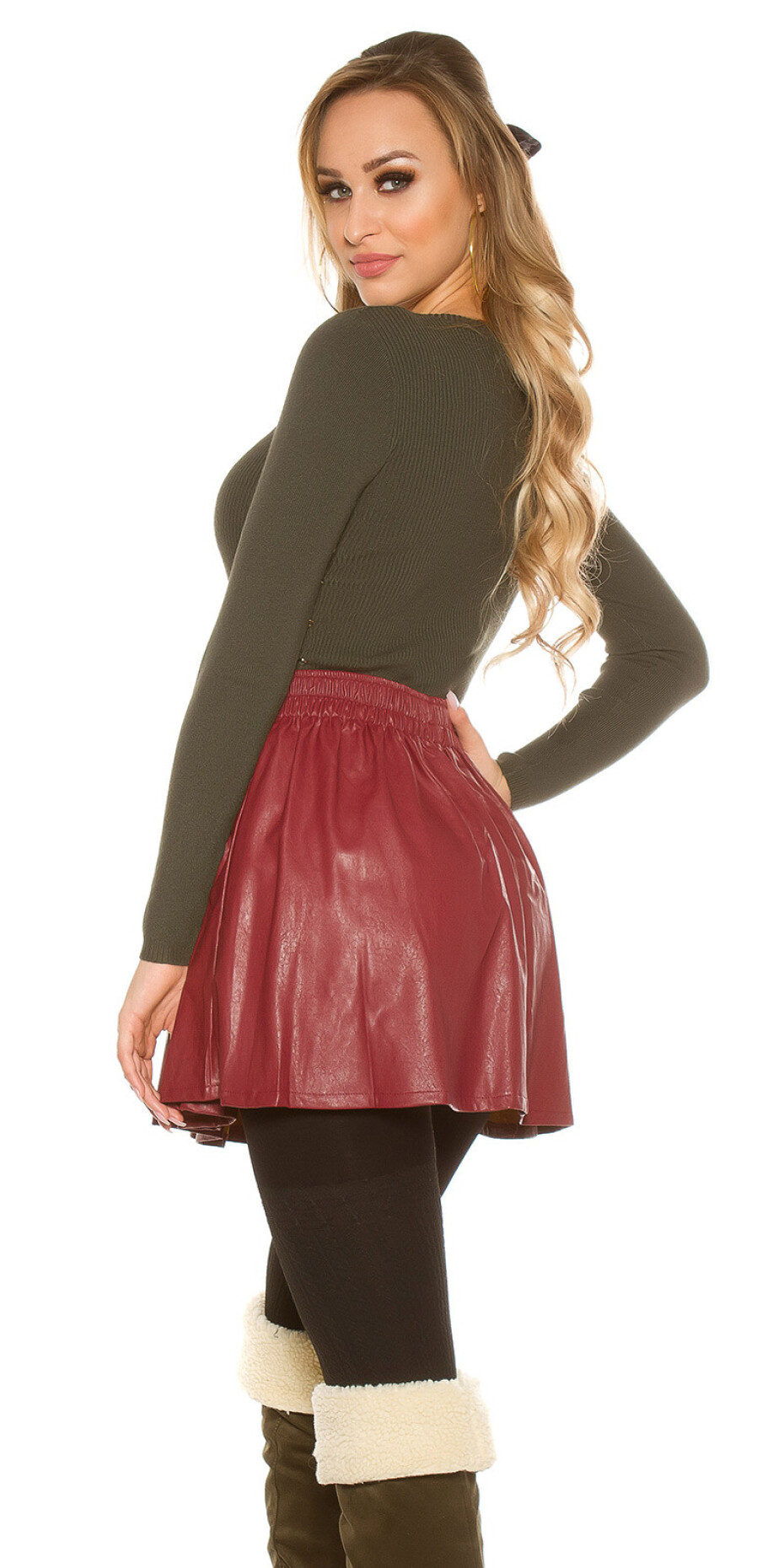 Sexy kožený vzhled plisované minisukně oldpink XXL - main (11)