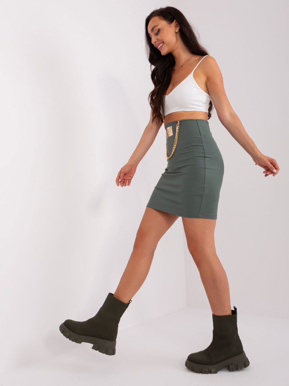 Khaki pletená sukně s řetízky L / XL - main (2)