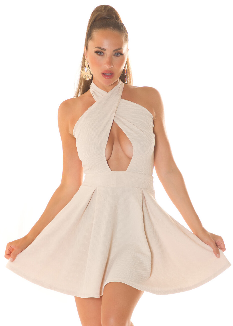 Sexy minišaty KouCla s výstřihem a rozšířenou sukní BEIGE M - main (22)