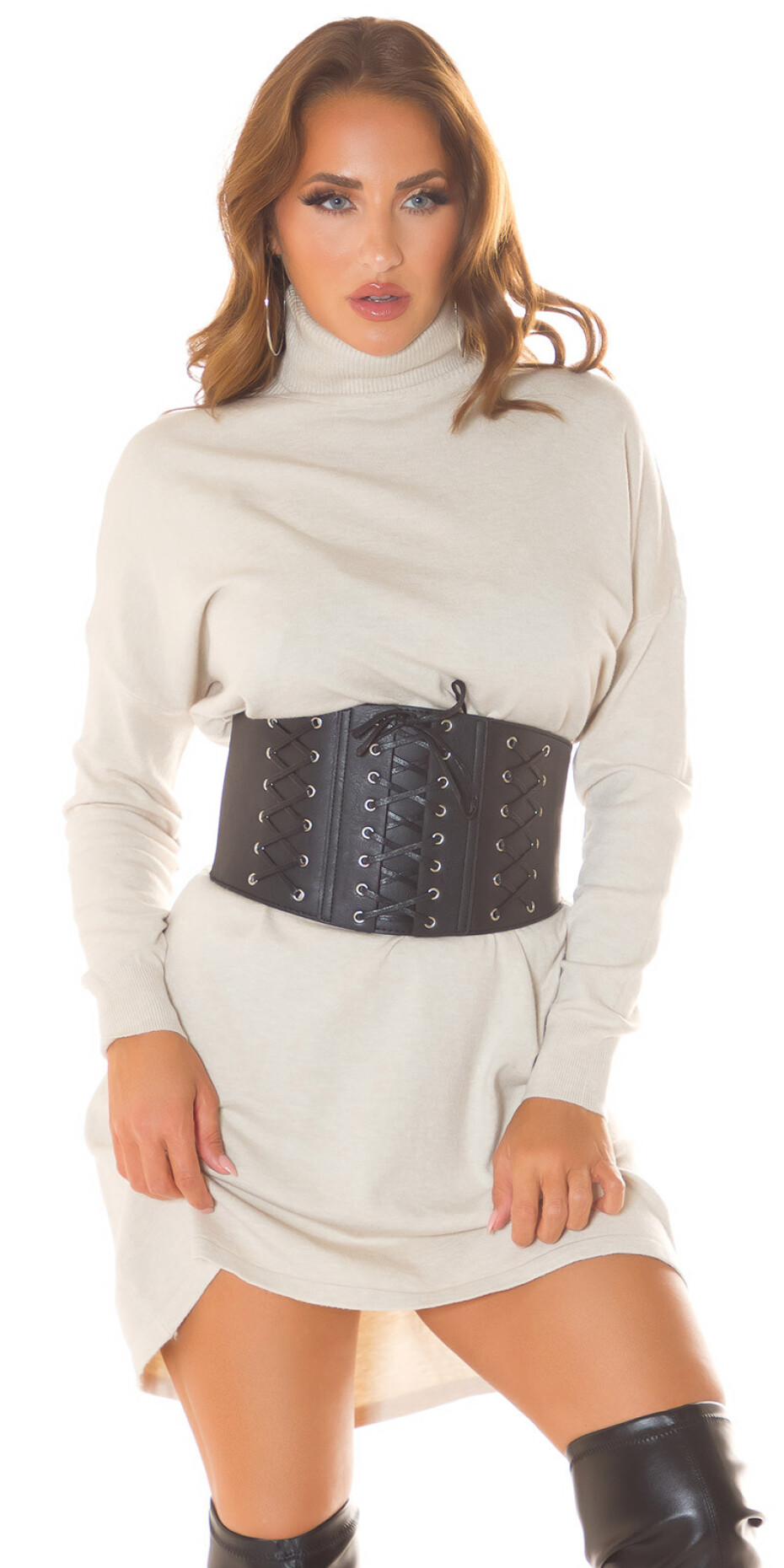 Sexy úpletové šaty s rolákem Oversize brown Einheitsgroesse - main (14)