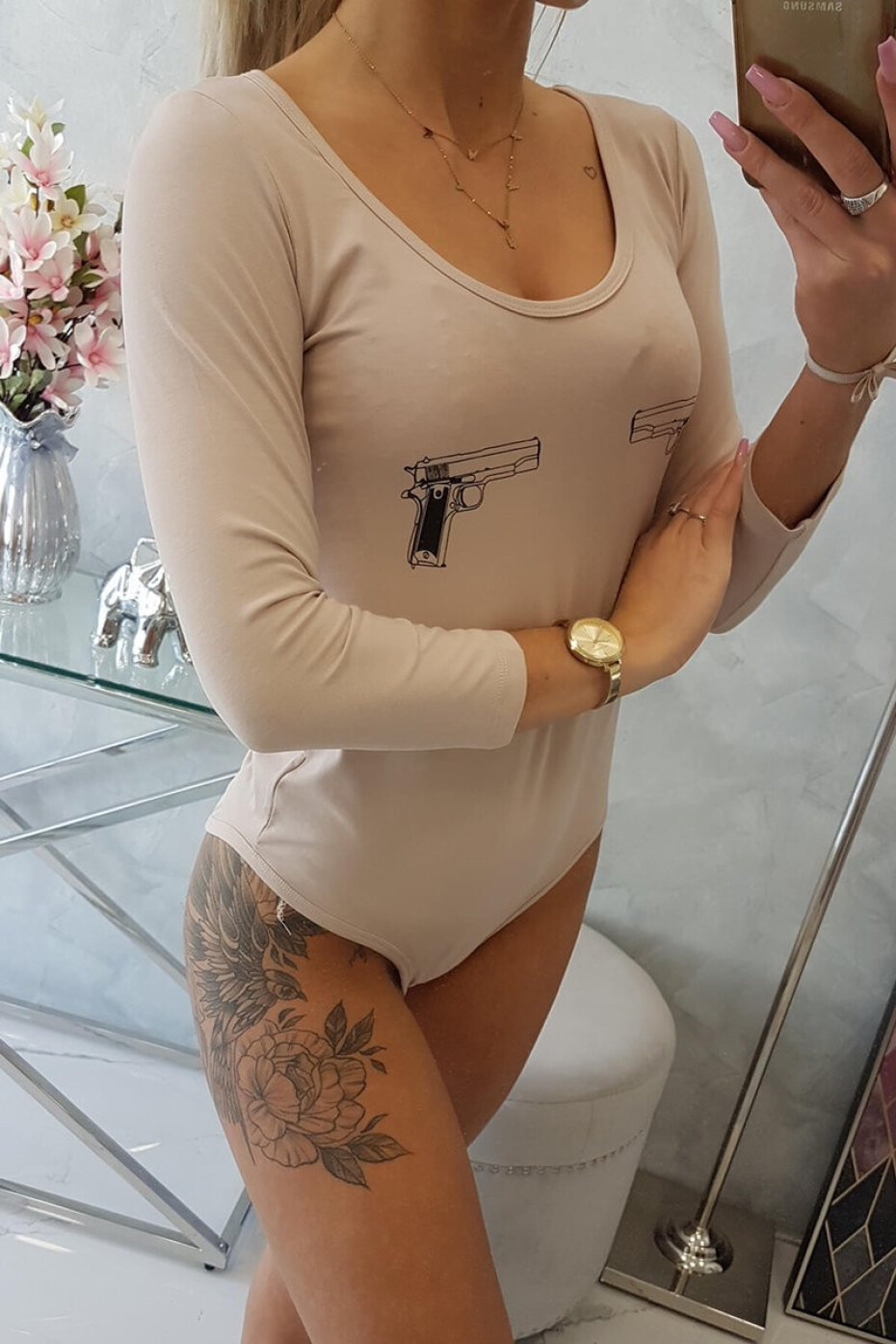Body s potiskem pistole béžové UNI - main (2)