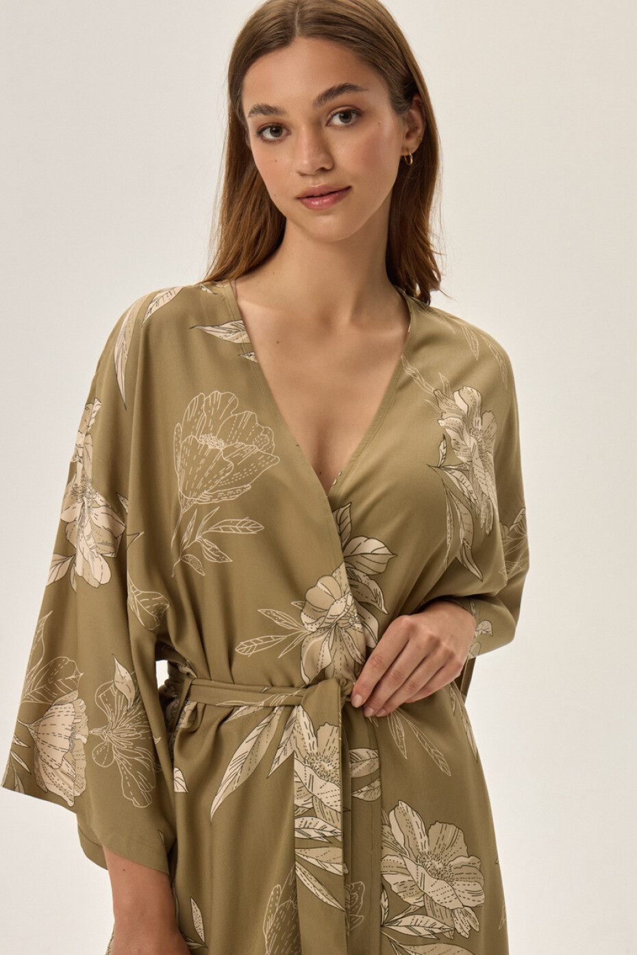 Dámský župan FLEUR 41872 AW24 olivový S - main (4)