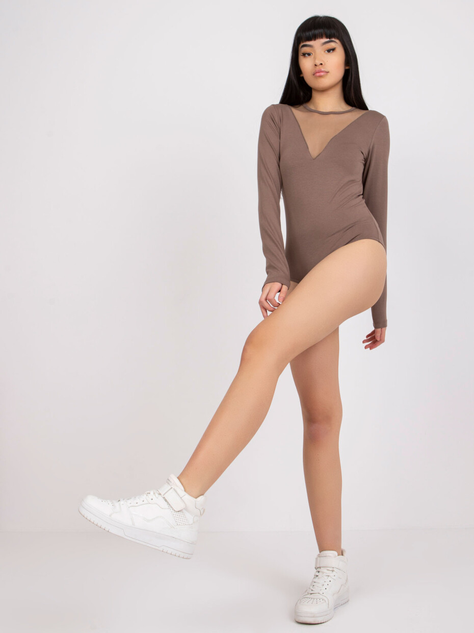 Hnědé body se síťovaným výstřihem od Emilia JEDNA VELIKOST - main (2)