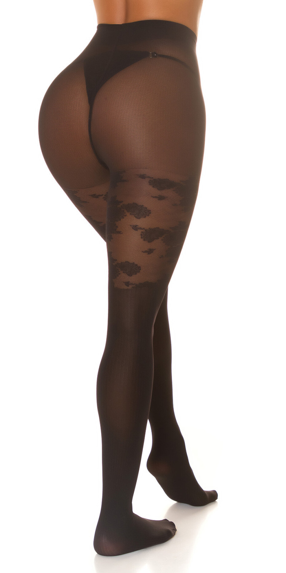 Sexy punčocháče s květinovým potiskem barva black velikost Einheitsgroesse - main (6)
