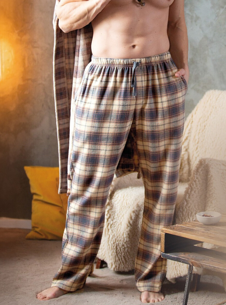 Pánské pyžamové kalhoty Key MHT 402 B24 M-2XL béžová mřížka L - main (1)