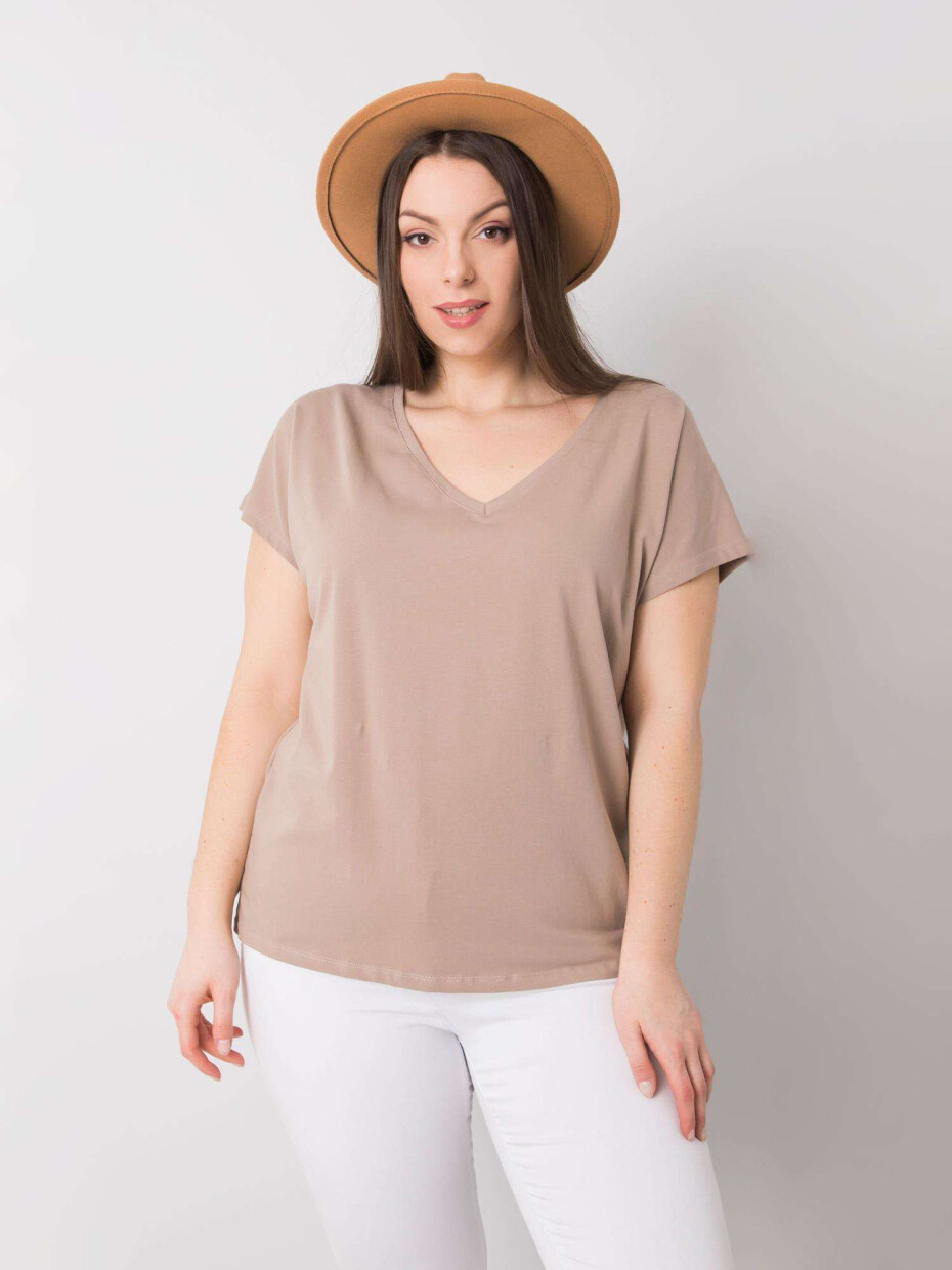Tmavě béžové dámské tričko s výstřihem do V ve velikosti 3XL - main (2)