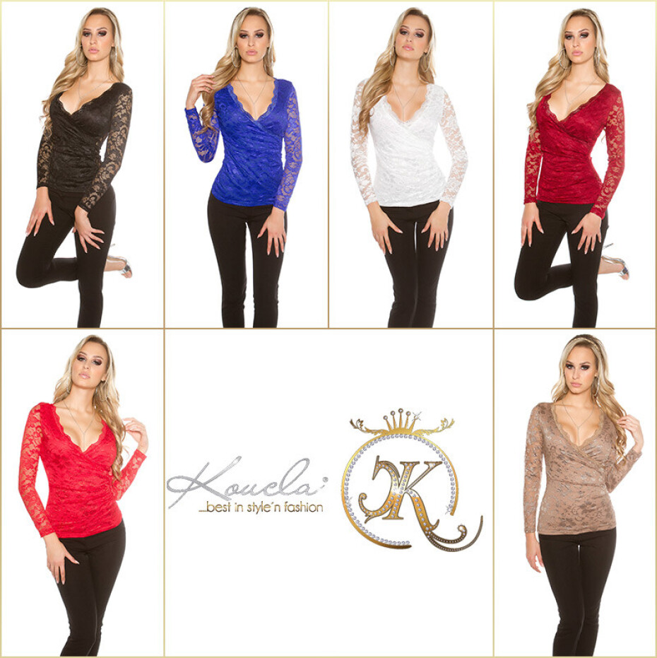 Sexy krajkové tričko s dlouhým rukávem KouCla wrap optika CAPPUCCINO M/L - main (7)