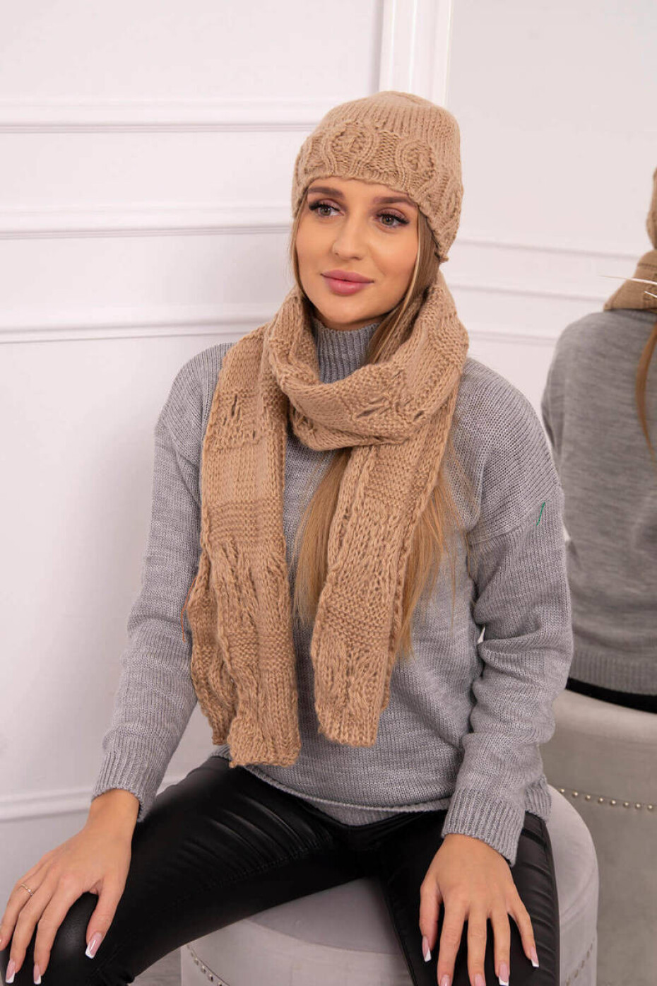 Dámská souprava se šátkem Adrianna K417 camel UNI - main (2)