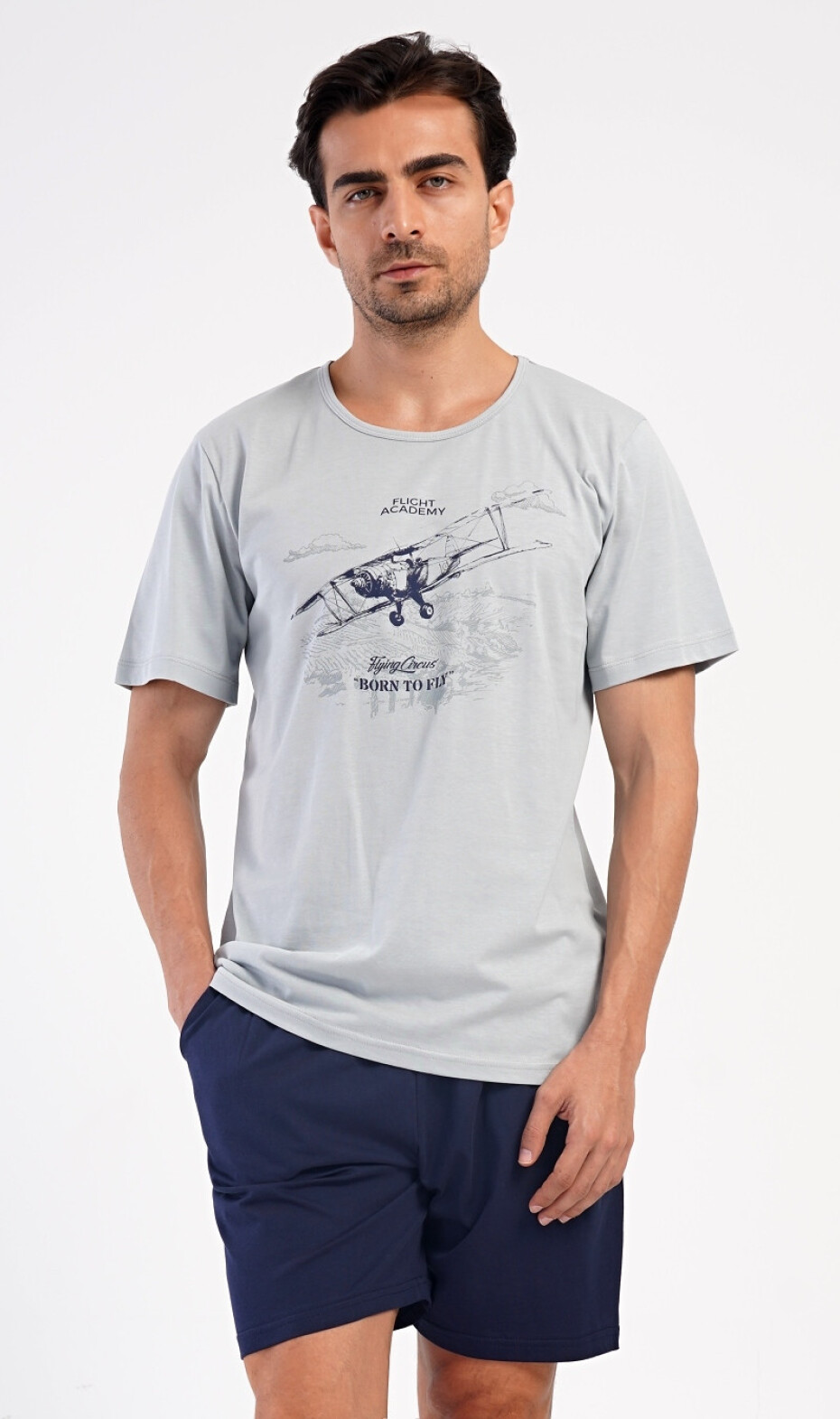 Pánské pyžamo šortky Flight academy šedá M - main (8)