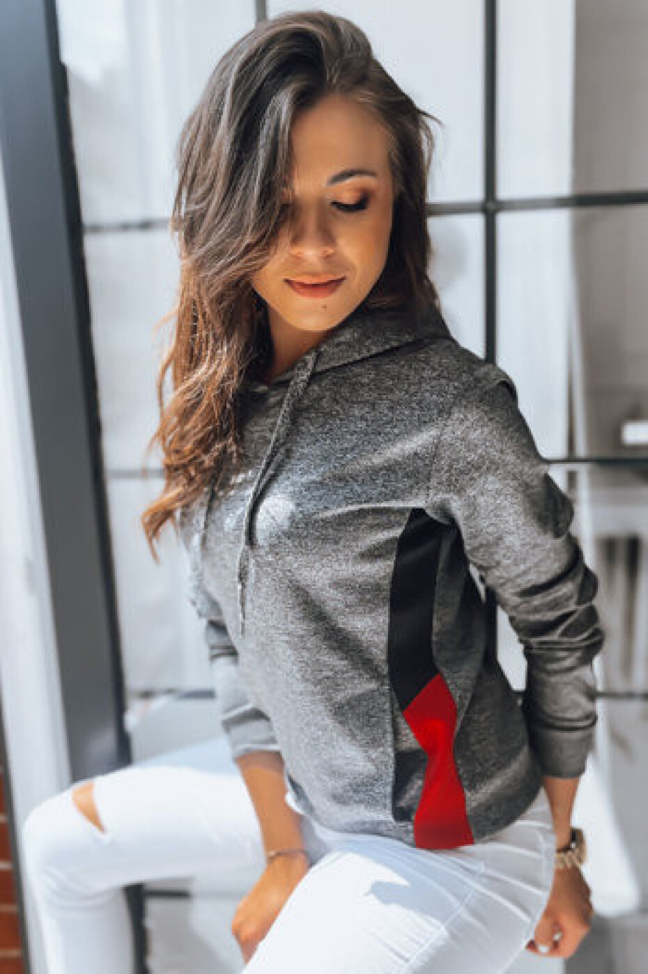 Tmavě šedá dámská sportovní mikina GIM s kapucí Dstreet BY0948z XL - main (3)