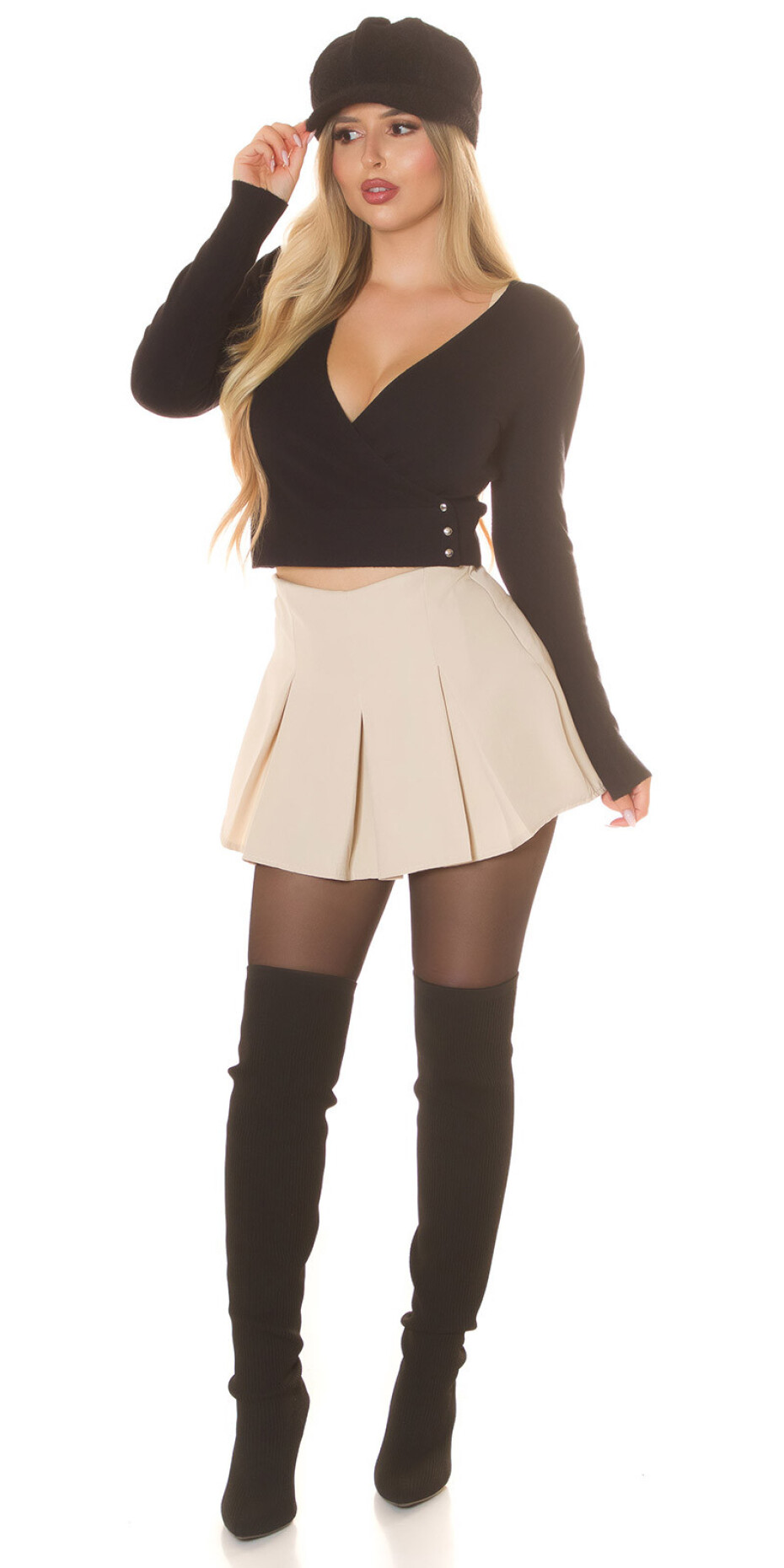 Sexy šortky Koucla s vysokým pasem a skříňovými záhyby BEIGE M - main (7)