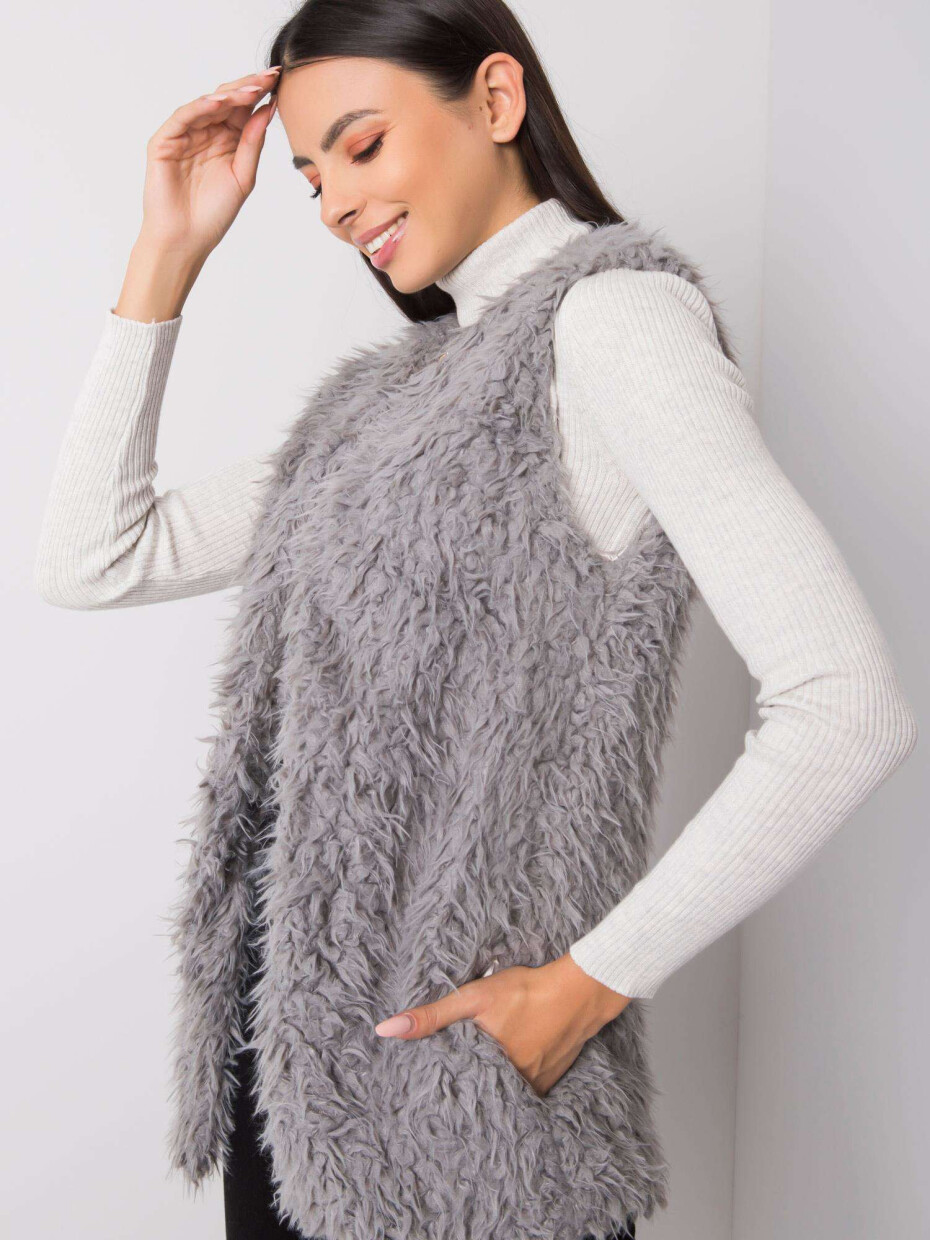 Tmavě šedá kožešinová vesta Velikost: M/L - main (4)