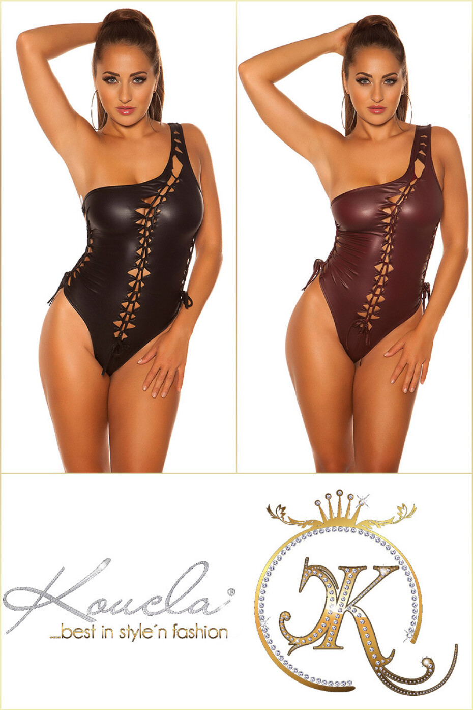 Sexy KouCla Coldshoulder Wetlook Body barva BORDEAUX velikost Einheitsgroesse - main (24)