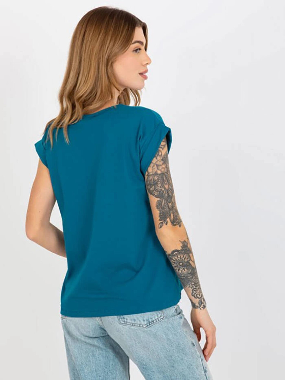 Bavlněné dámské tričko t-shirt v mořské barvě s ohrnutými rukávky Feel Good (4833-25) odstíny modré XL (42) - main (1)