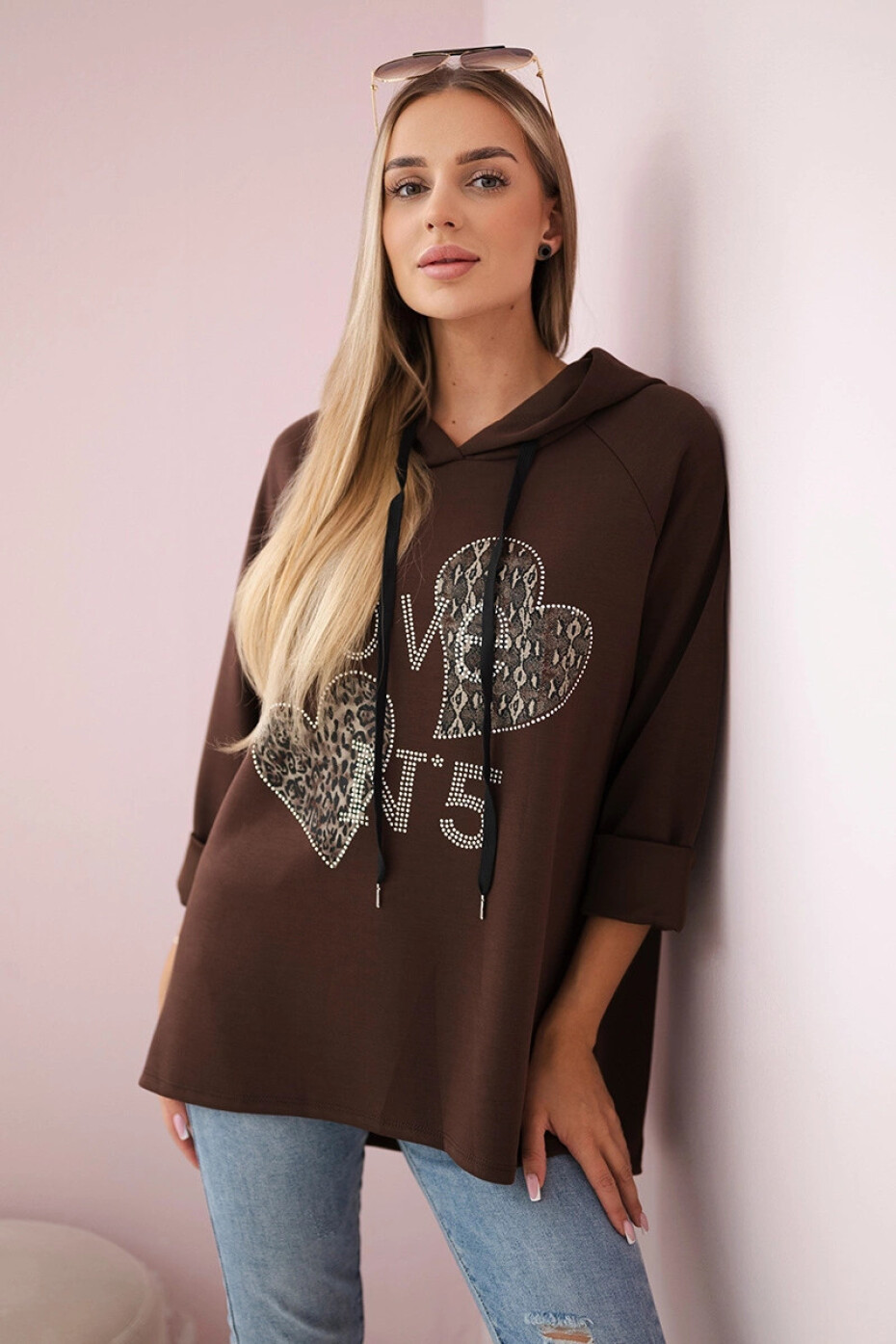 Oversized viskózová mikina Love hnědý UNI - main (2)